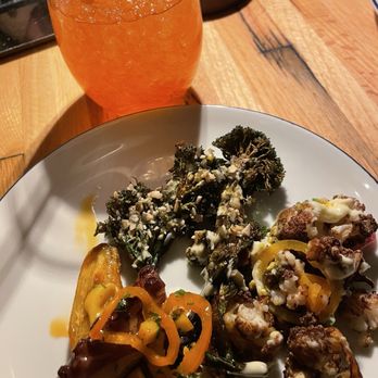 Cucina Morini - plate of appetizers: broccolini, octopus and cauliflower + n/a drink - Italian Near Me - Washington, DC, District of Columbia Cucina Morini - plate of appetizers: broccolini, octopus and cauliflower + n/a drink - Italian Near Me - Washington, DC, District of Columbia