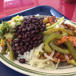 Happy Coffee Shop - Lunch special. Chicken rice beans and vegetables $9