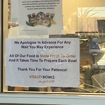 Vitality Bowls - They already know they are slow. But 40+ minute waits during Lunch time when the place wasn't even busy is ridiculous - Juice Bars & Smoothies Near Me - Cupertino, California Vitality Bowls - They already know they are slow. But 40+ minute waits during Lunch time when the place wasn't even busy is ridiculous - Juice Bars & Smoothies Near Me - Cupertino, California