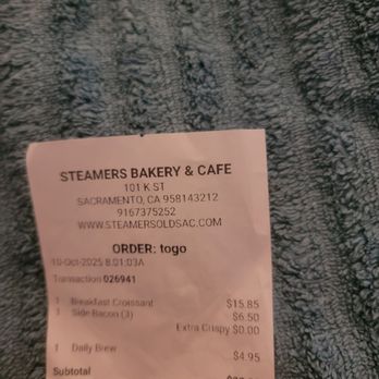 Steamers - October 10 receipt - Coffee & Tea Near Me - Sacramento, California Steamers - October 10 receipt - Coffee & Tea Near Me - Sacramento, California