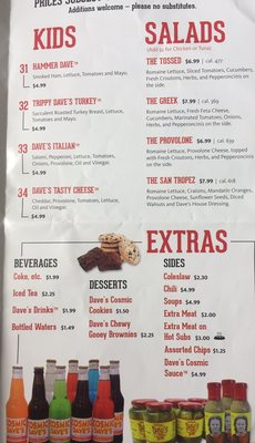 Menu photo 1 Dave's Cosmic Subs Canfield, OH