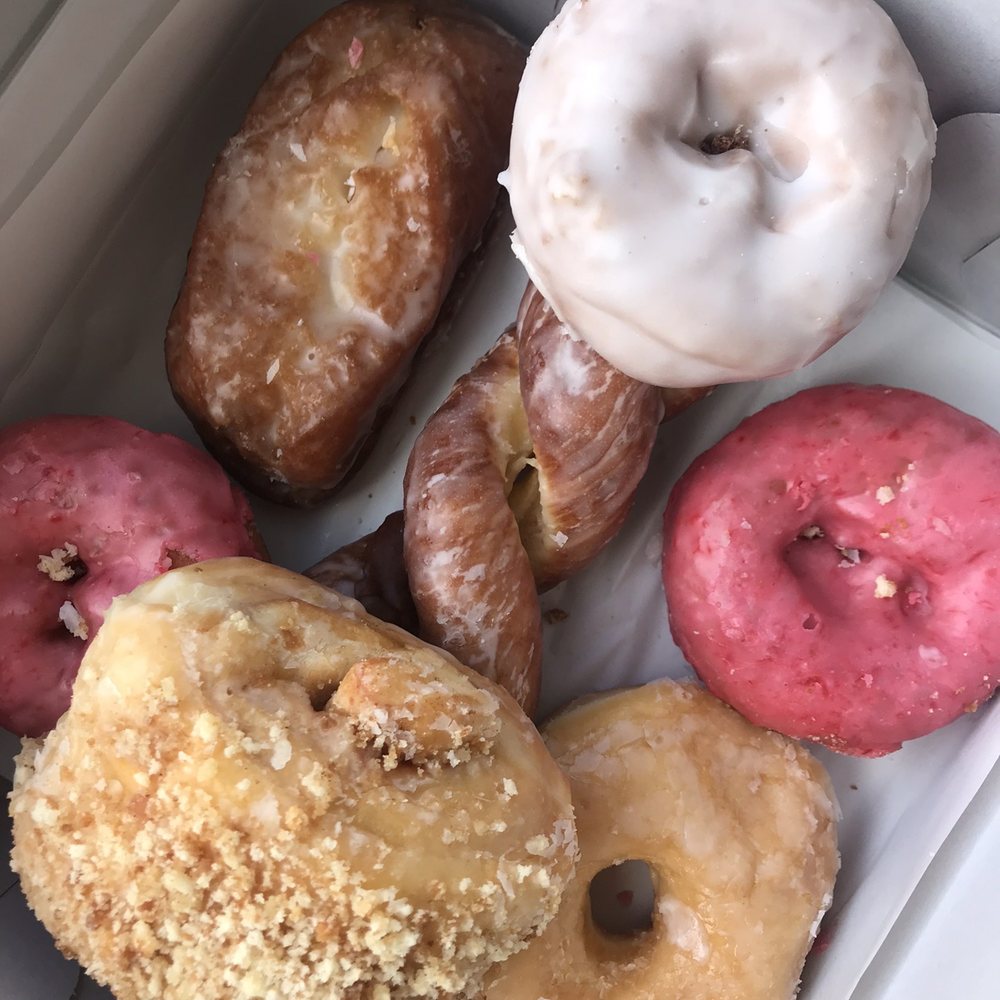 Primo's Donuts - Buttermilk Donut (top left) Vegan donuts are the pink ones. - Donuts Near Me - Los Angeles, California Primo's Donuts - Buttermilk Donut (top left) Vegan donuts are the pink ones. - Donuts Near Me - Los Angeles, California