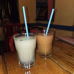 Happy hour frozen margarita and one with peach flavoring $5 Happy hour frozen margarita and one with peach flavoring $5