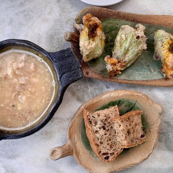 Jackson's Falls Country Inn - Mohawk corn soup, bannock, and zucchini blossoms - Hotels Near Me - Milford, Ontario