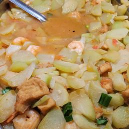Chayote, tofu & shrimp dish. Very yummy. Chayote, tofu & shrimp dish. Very yummy.