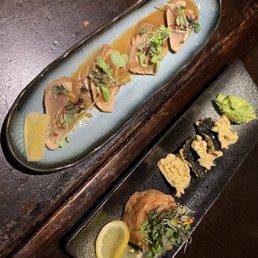 Left = tuna Right = salmon tartare