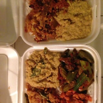 Apey Kade - Vegetable Curry & Rice meal on the bottom and the Beef one on the top. - Sri Lankan Near Me - Tarzana, California