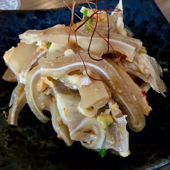 Hannyatou - Addictive Bamboo and Mimiga. Lol. It's marinated pig ear slices and menma. And it's good! - Japanese Near Me - Seattle, Washington