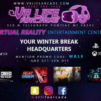 VR Life Arcade - Winter Break Promo Code WB10 - Virtual Reality Centers Near Me - Pontiac, Michigan VR Life Arcade - Winter Break Promo Code WB10 - Virtual Reality Centers Near Me - Pontiac, Michigan