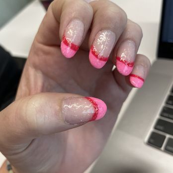 Metro Nails - Globby nails , uneven tips, thickkkkk red line, colors don't match requested - Nail Salons Near Me - Portland, Oregon Metro Nails - Globby nails , uneven tips, thickkkkk red line, colors don't match requested - Nail Salons Near Me - Portland, Oregon