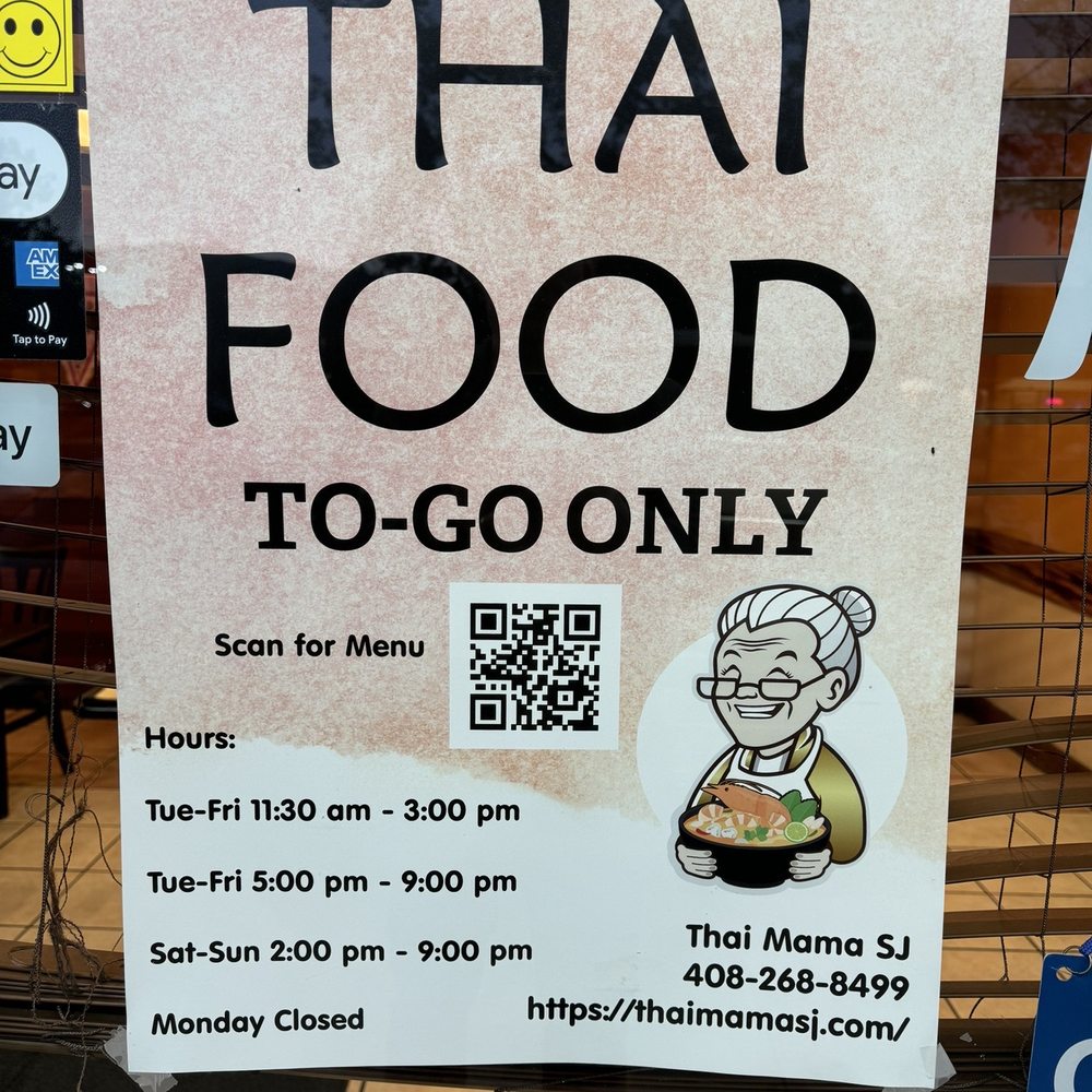 Thai Mama SJ - Sign on front door - Thai Near Me - San Jose, California Thai Mama SJ - Sign on front door - Thai Near Me - San Jose, California