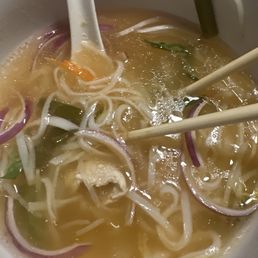 Chicken pho. Only two small pieces of chicken and no flavor. My daughter who loves pho added chicken knor to the broth! She's 16 Chicken pho. Only two small pieces of chicken and no flavor. My daughter who loves pho added chicken knor to the broth! She's 16