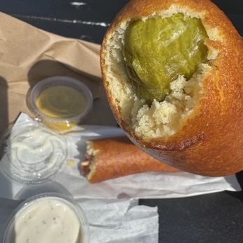 The Original Pronto Pup - When you bite into a Pickle Pup, not expecting AN ENTIRE PICKLE, and don't actually bite the pickle! - Hot Dogs Near Me - Rockaway Beach, Oregon The Original Pronto Pup - When you bite into a Pickle Pup, not expecting AN ENTIRE PICKLE, and don't actually bite the pickle! - Hot Dogs Near Me - Rockaway Beach, Oregon