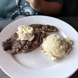 12oz ribeye with lump crab. Juicy and seasoned well. 12oz ribeye with lump crab. Juicy and seasoned well.