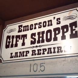Sign at Emerson's Lamp Repair enterence. Sign at Emerson's Lamp Repair enterence.