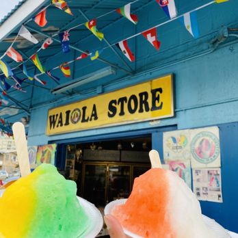 Waiola Shave Ice - Large bowl lilikoi and melona, Ice cream bowl - POG and coconut with vanilla ice cream (on the bottom) - Ice Cream & Frozen Yogurt Near Me - Honolulu, Hawaii