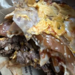 McDonald's - Patty wrap was still on the meat, so i didn't finish in case the patty was not cooked all the way thru properly.