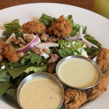 Elvie’s - Chopped Salad add on Fried Oysters & side of smoked oyster dressing (different view). - Breakfast & Brunch Near Me - Jackson, Mississippi