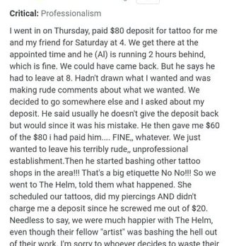 Aces Ft O Tattoo Company - I left this review and the owner deleted it the same day. Highly unprofessional and he has the WORST attitude. - Tattoo Near Me - Fort Oglethorpe, Georgia