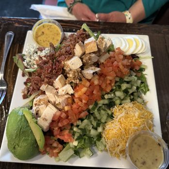 Chanticleer Eatery - Cobb Salad, Sweet & Spicy Salmon with Mashed Potatoes and Creamed Spinach. - American Near Me - Santa Rosa Beach, Florida Chanticleer Eatery - Cobb Salad, Sweet & Spicy Salmon with Mashed Potatoes and Creamed Spinach. - American Near Me - Santa Rosa Beach, Florida
