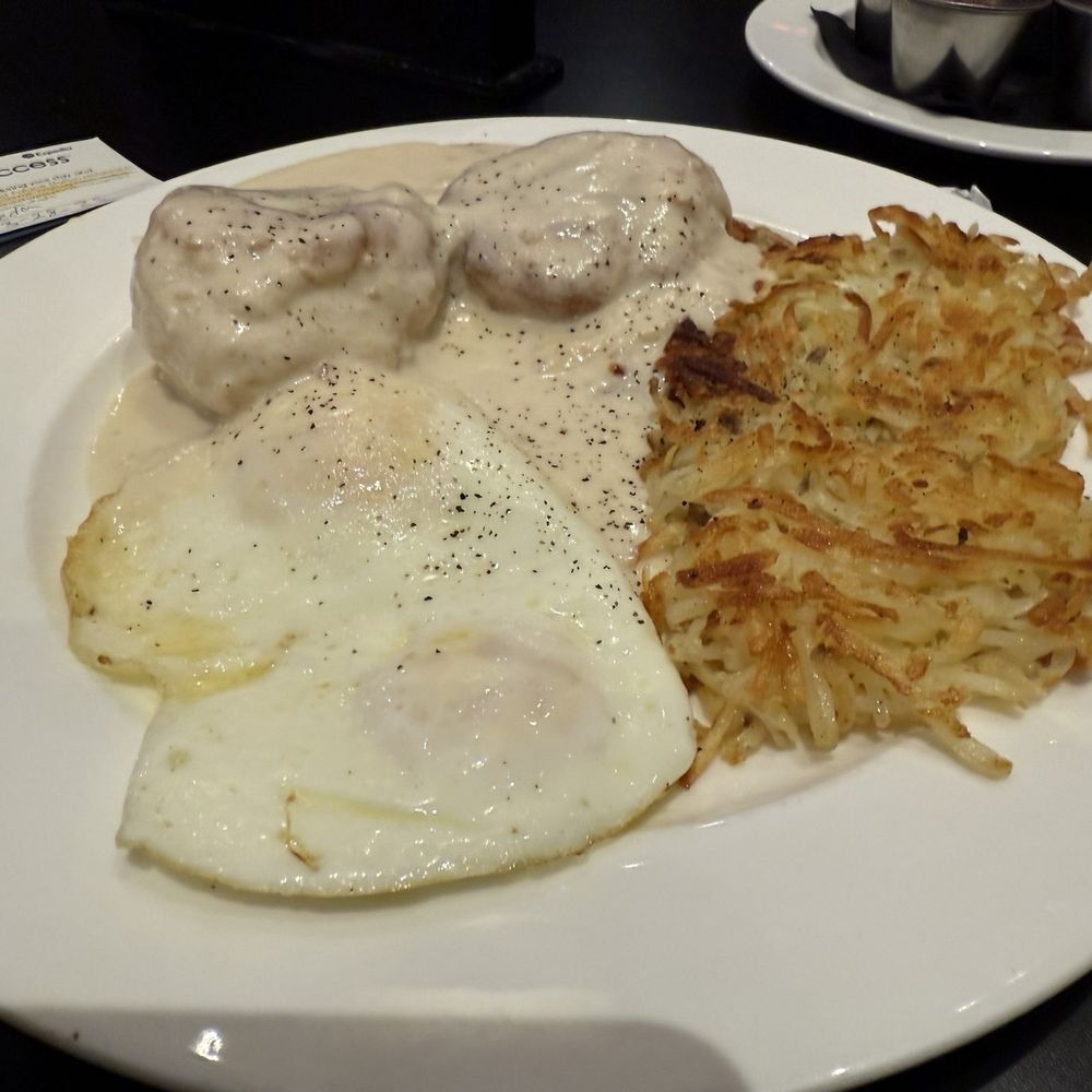 The Brass Fork - Biscuits and gravy with eggs and hash browns - Cafes Near Me - Las Vegas, Nevada