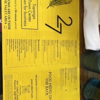 Cafe on 27 - Menu Front - Breakfast & Brunch Near Me - Topanga, California