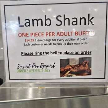 Dimassi's Mediterranean Buffet - Lamb Shank only available during dinner or weekend pricing. 10/25/2025 - Mediterranean Near Me - Anaheim, California