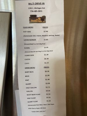 Menu photo 1 Bill's Drive-In Ypsilanti, MI