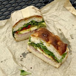 Melrose Cafe - Salami and pesto focaccia sando. $13.