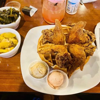 Dame's Chicken and Waffles - Fried chicken collards squash - New American Near Me - Cary, North Carolina Dame's Chicken and Waffles - Fried chicken collards squash - New American Near Me - Cary, North Carolina