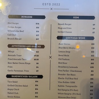 Boulevard Gastropub - Menu! I didnt take a pic of the back. I think the back were beers. - Gastropubs Near Me - Compton, California Boulevard Gastropub - Menu! I didnt take a pic of the back. I think the back were beers. - Gastropubs Near Me - Compton, California