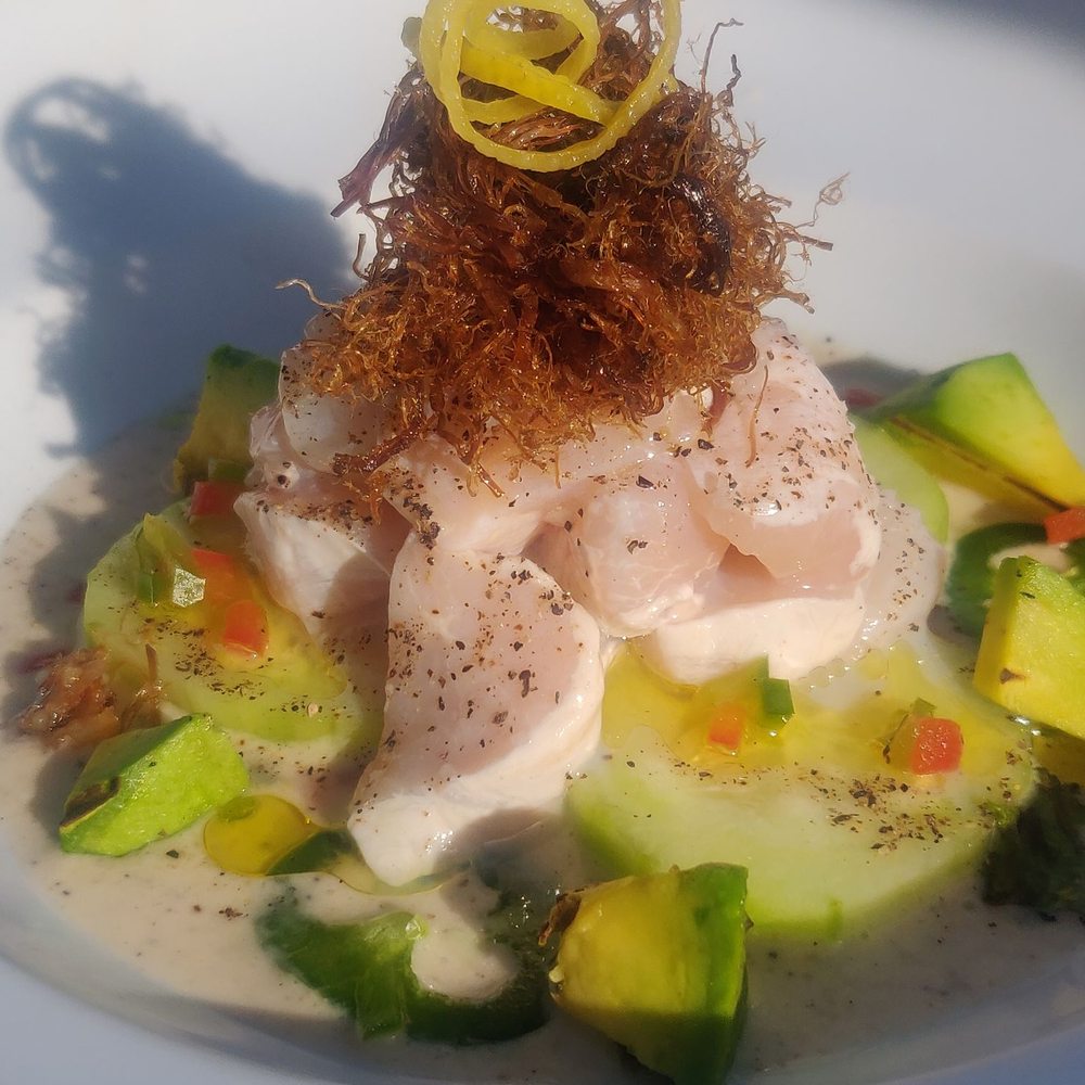 La Esperanza - Scallop plate. Creamy yet refreshing as well. Extra hint of savory with the meat floss on top! - Mediterranean Near Me - Asufre, BCN La Esperanza - Scallop plate. Creamy yet refreshing as well. Extra hint of savory with the meat floss on top! - Mediterranean Near Me - Asufre, BCN