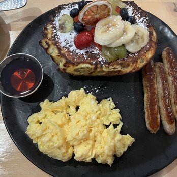 The Sunday - Sunday French Toast Combo with scrambled eggs and sausage - Breakfast & Brunch Near Me - Emeryville, California The Sunday - Sunday French Toast Combo with scrambled eggs and sausage - Breakfast & Brunch Near Me - Emeryville, California
