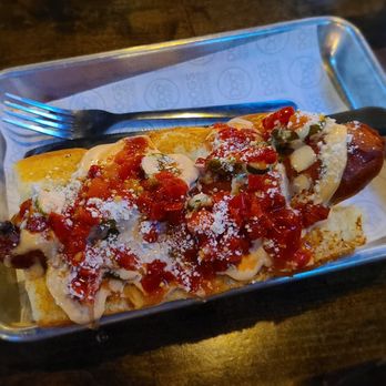 Dog Haus Biergarten - Big D. Such a darn delicious sausage with pretty good toppings. - Burgers Near Me - Austin, Texas Dog Haus Biergarten - Big D. Such a darn delicious sausage with pretty good toppings. - Burgers Near Me - Austin, Texas