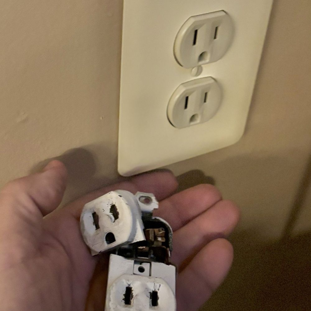 Kolb Electric - An outlet Kolb Electric replaced. The old, broken outlet in my hand. Fixed a dangerous fixture. - Electricians Near Me - Elkridge, Maryland Kolb Electric - An outlet Kolb Electric replaced. The old, broken outlet in my hand. Fixed a dangerous fixture. - Electricians Near Me - Elkridge, Maryland