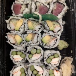 Liu House Asian Restaurant - Tuna Cucumber roll, California roll, shrimp asparagus roll (we moved them around so they are a little dishevelled)