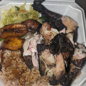aunty vannie fish pot - Rice & peas, cabbage, plantains with jerk chicken - Caribbean Near Me - Decatur, Georgia