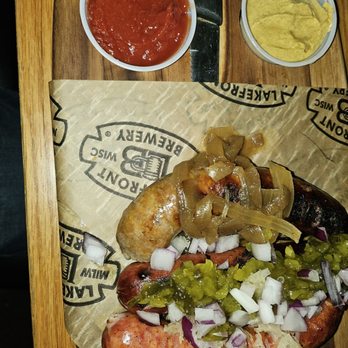 Lakefront Brewery - the sausage flight! - Breweries Near Me - Milwaukee, Wisconsin