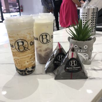Boba Queen - Salmon and Spicy Tuna Rice Ball with Brown Sugar Milk and Taro Milk - Bubble Tea Near Me - Orlando, Florida