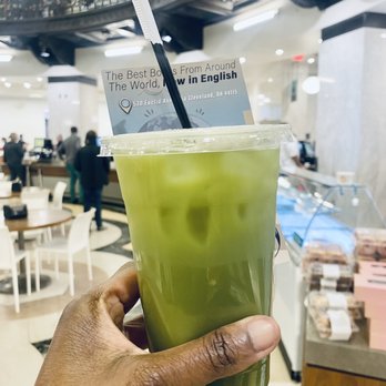 Lionheart Coffee - Mar. 2023 -- Matcha ($5.75 + $1 Oat Milk) from LionHeart Coffee shop on Euclid Ave. in downtown CLE (photo taken inside Heinens) - Coffee Roasteries Near Me - Cleveland, Ohio