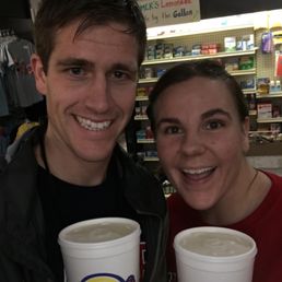 Getting our large Toomer's lemonades!