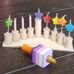 JOANN Fabric and Crafts - Chanukah menorah with woodcraft items from Joann's Elko. 11-18. And Lego dreidel