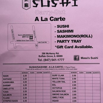 Masa's Sushi - A La Carte menu 2022 - Sushi Bars Near Me - Buffalo Grove, Illinois Masa's Sushi - A La Carte menu 2022 - Sushi Bars Near Me - Buffalo Grove, Illinois
