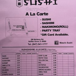 Masa's Sushi - A La Carte menu 2022