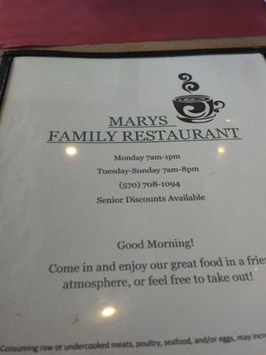 Menu photo 7 Mary's Family Restaurant Drums, PA Menu photo 7 Mary's Family Restaurant Drums, PA