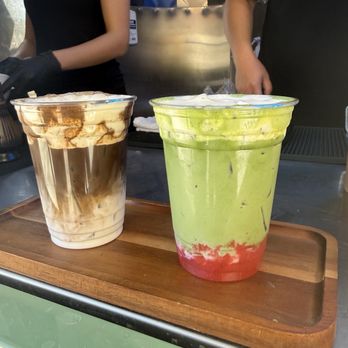Matcha Matcha - Hojicha with vanilla cream top and strawberry matcha. They both get 100/10 stars from me. - Coffee & Tea Near Me - San Jose, California Matcha Matcha - Hojicha with vanilla cream top and strawberry matcha. They both get 100/10 stars from me. - Coffee & Tea Near Me - San Jose, California
