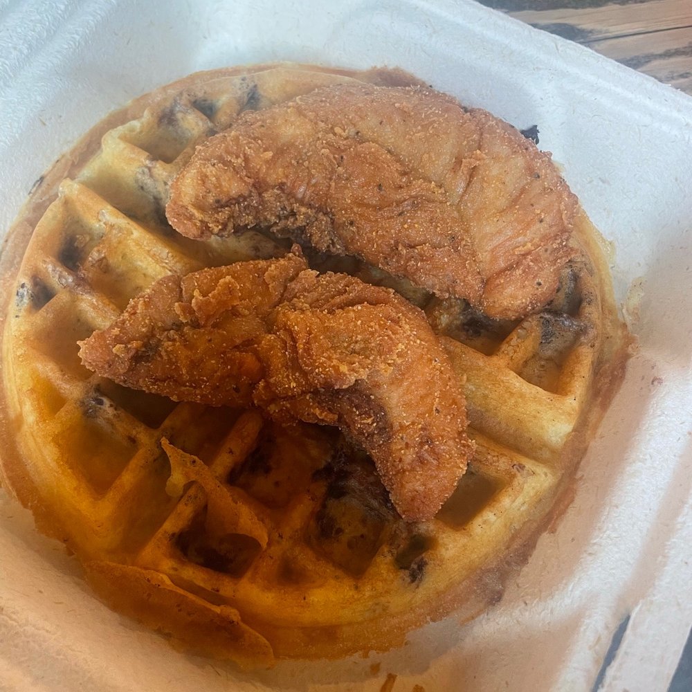 Connie's Chicken And Waffles - Connies Blueberry Waffle with Chicken Breast Tenders - Waffles Near Me - Baltimore, Maryland Connie's Chicken And Waffles - Connies Blueberry Waffle with Chicken Breast Tenders - Waffles Near Me - Baltimore, Maryland