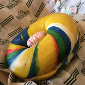 Bagels & Brew - unicorn bagel with strawberry cream cheese - Bagels Near Me - Lake Forest, California