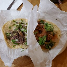 Al pastor and beef lengua tacos