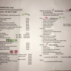 Chiang Mai Thai - Menu as at May 2018